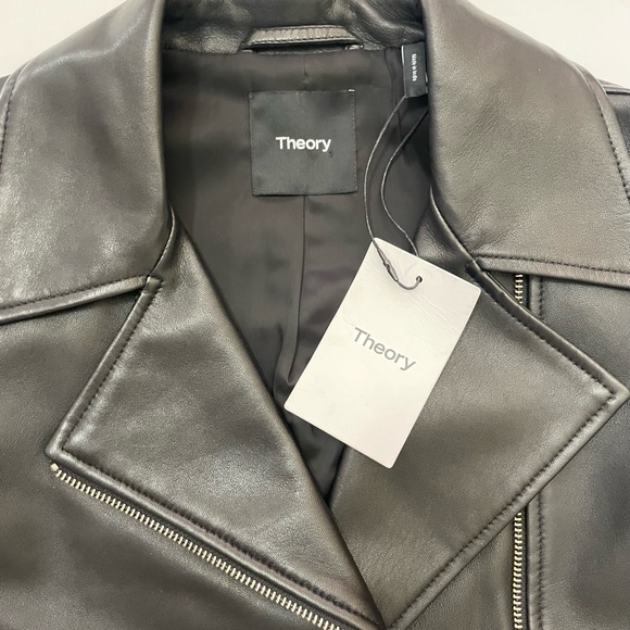 Theory NEW Slim Fit Black Leather Moto Jacket Size S - Picture 8 of 15